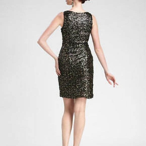 Sue Wong Black & Gold Sequin Mini Sheath Dress - Picture 3 of 9